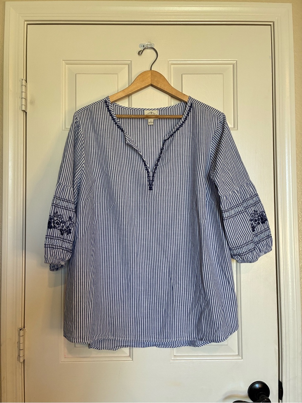 St. John's Bay Blue & White Striped Embroidered Tunic